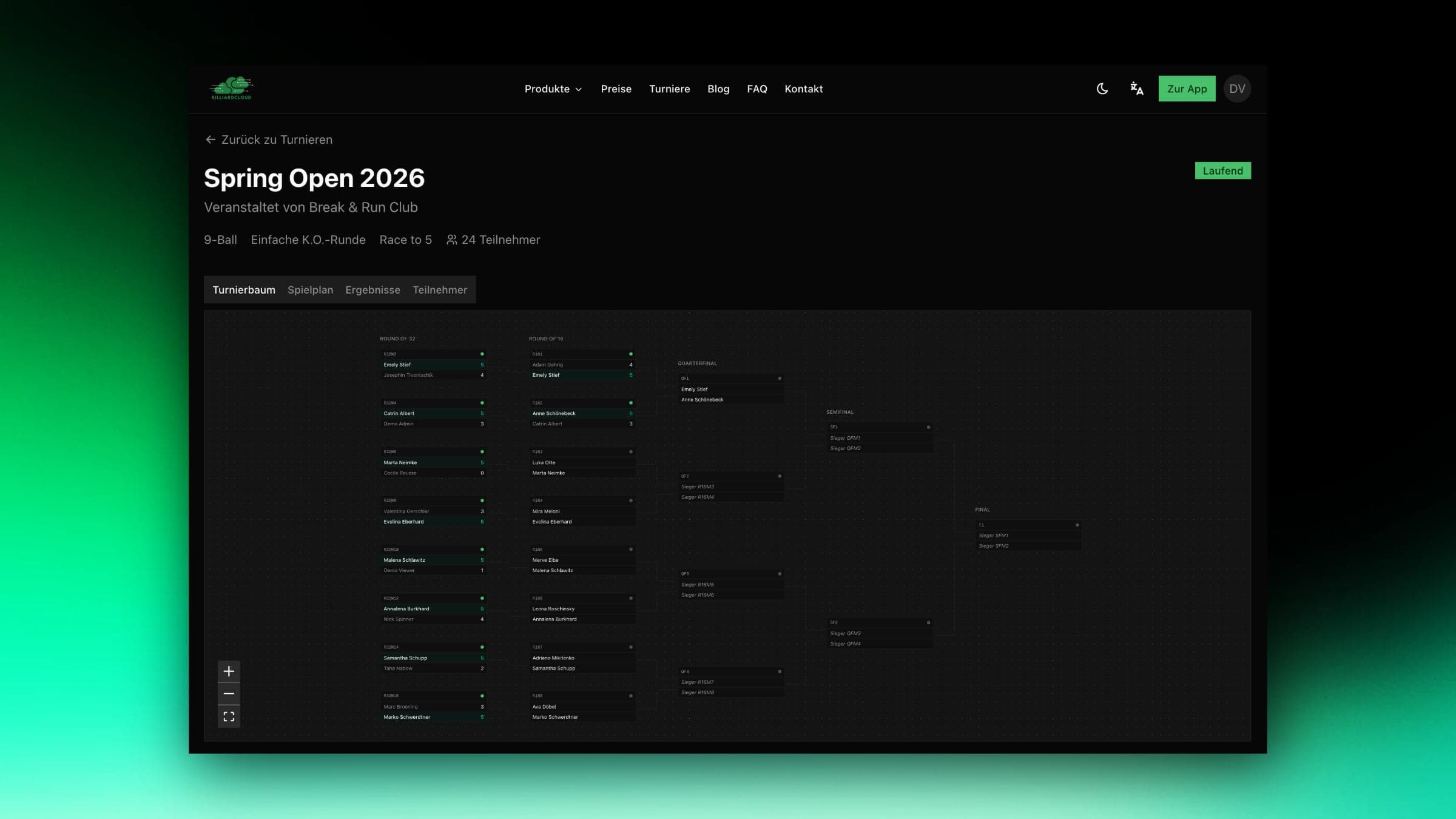 Real-time results for players and spectators